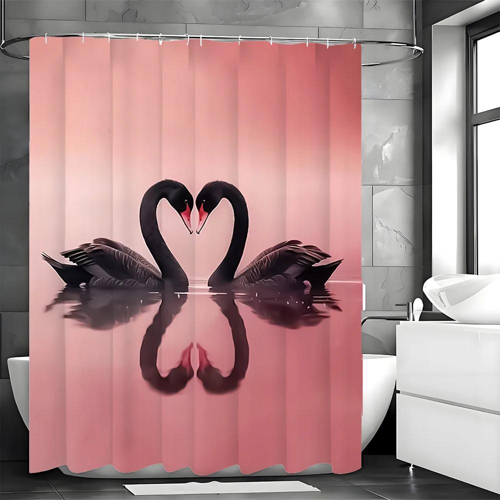 Black Swan Pink Shower Curtain, Bathroom Decorative Shower Curtain, Waterproof Shower Curtain With Hooks