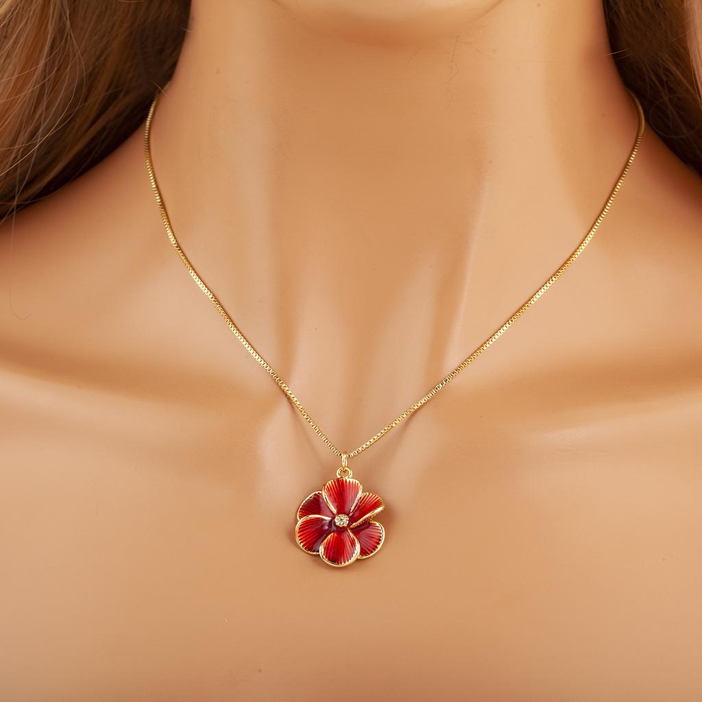 Nidin Hot Sale Enamel Rose Red/Pink Flower Charm Pendant Necklace For Women Girls Fashion Elegant Aesthetic Jewelry Accessories