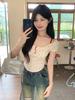 Pure Desire Fake Two Short-sleeved Women's T-shirt Summer Design Sense Niche Irregular Hem Sweet Floral Suspender Top Tide