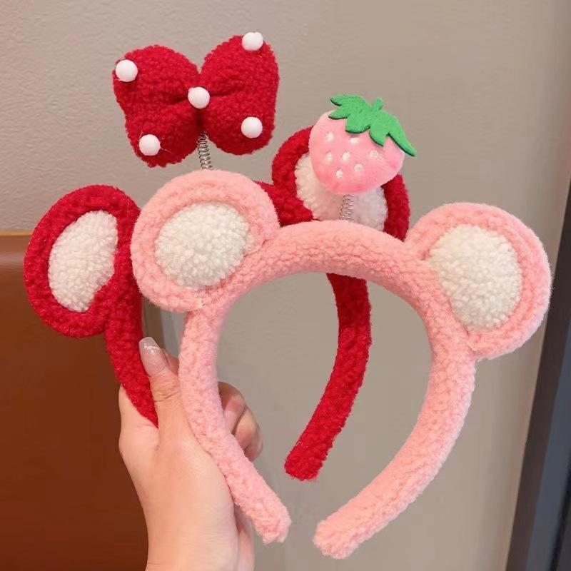 Cute Plush Bow Strawberry Cartoon Headband Children Sweet Hair Hoops Fashion Hair Accessories Female Washface Hairband Tie