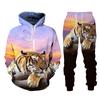 Tier Tiger 3D-gedrucktes Herren-Trainingsanzug-Set Lässiger Hoodie und Hose 2-teilige Sets Herbst Winter Mode Streetwear Herrenbekleidung Anzug
