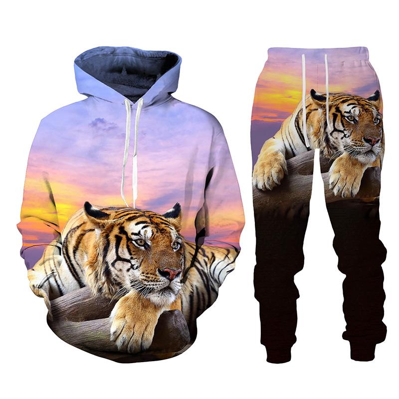 Tier Tiger 3D-gedrucktes Herren-Trainingsanzug-Set Lässiger Hoodie und Hose 2-teilige Sets Herbst Winter Mode Streetwear Herrenbekleidung Anzug