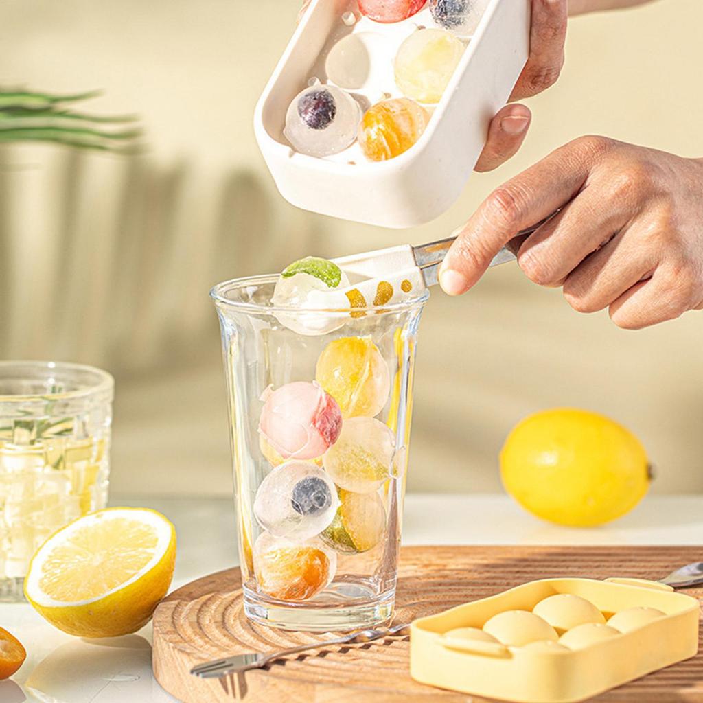 6 Balls Round Ice Cube Tray Stackable Easy Release Flexible Ice Maker Mold for Whiskey Cocktail Coffee Beverages Summer Picnic