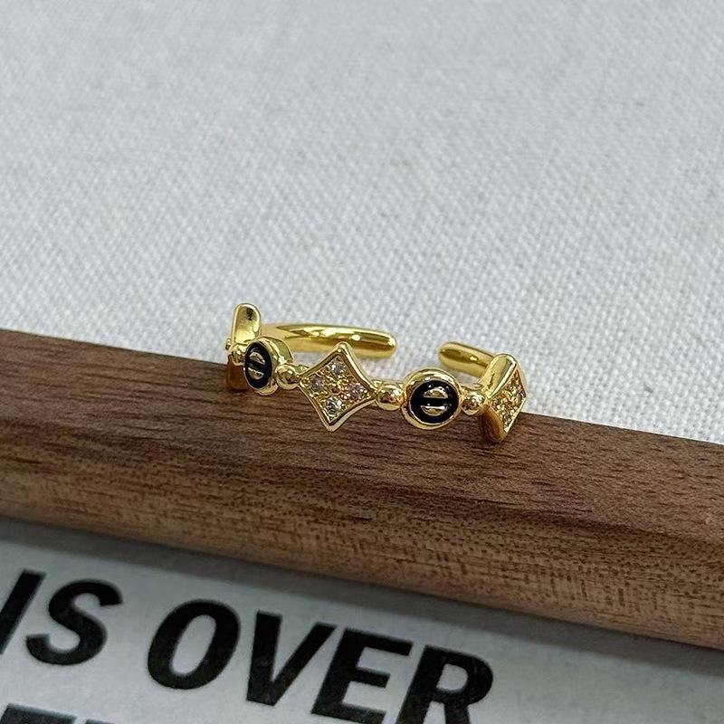 Dark Oil Dripping Full Diamond Inlaid Zirconium Four-Leaf Clover Open Ring Simple Light Luxury High Fashion Women Adjustable opening