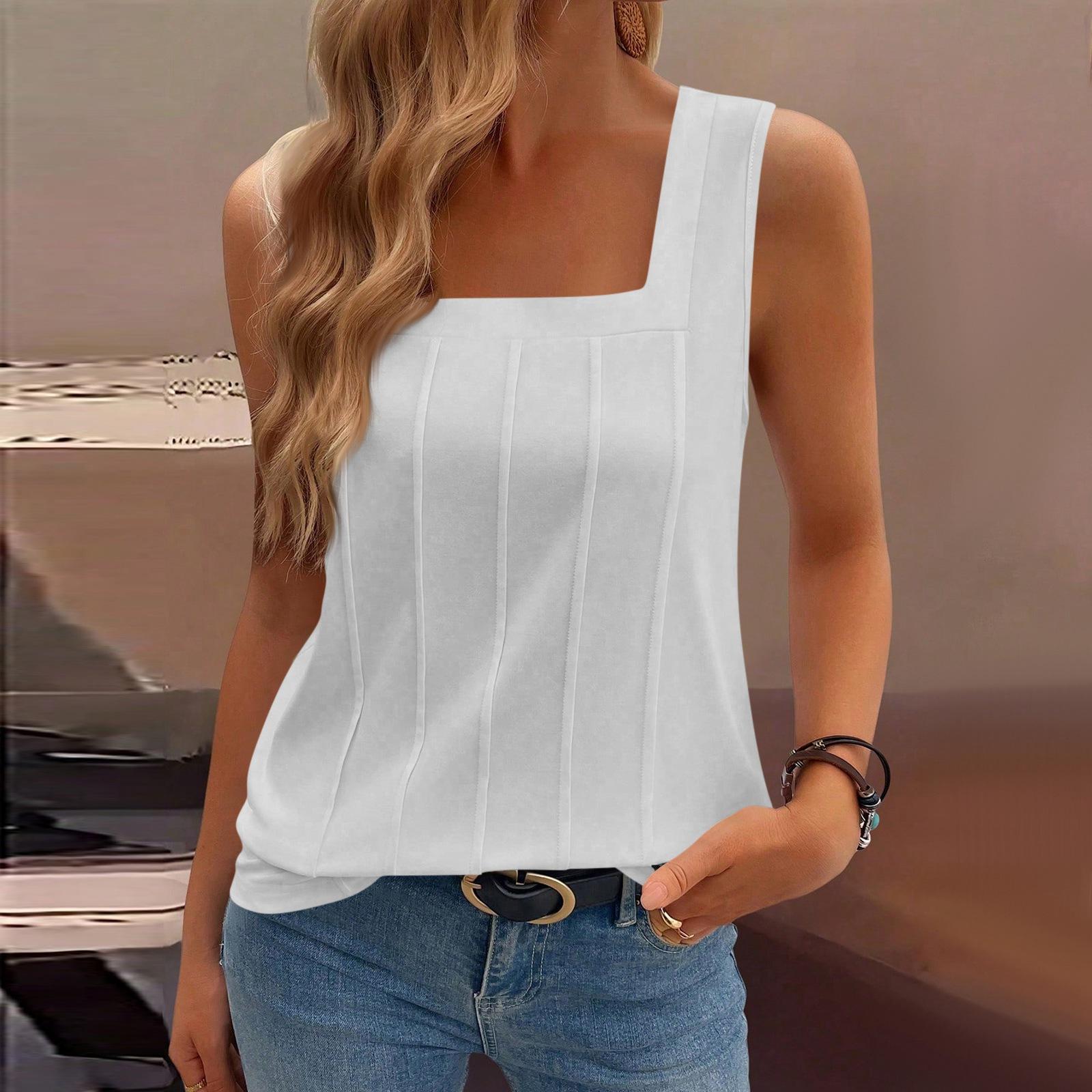 

Women s Casual Fashion Square Neck Pleated Knit Sleeveless Vest Top XL білий