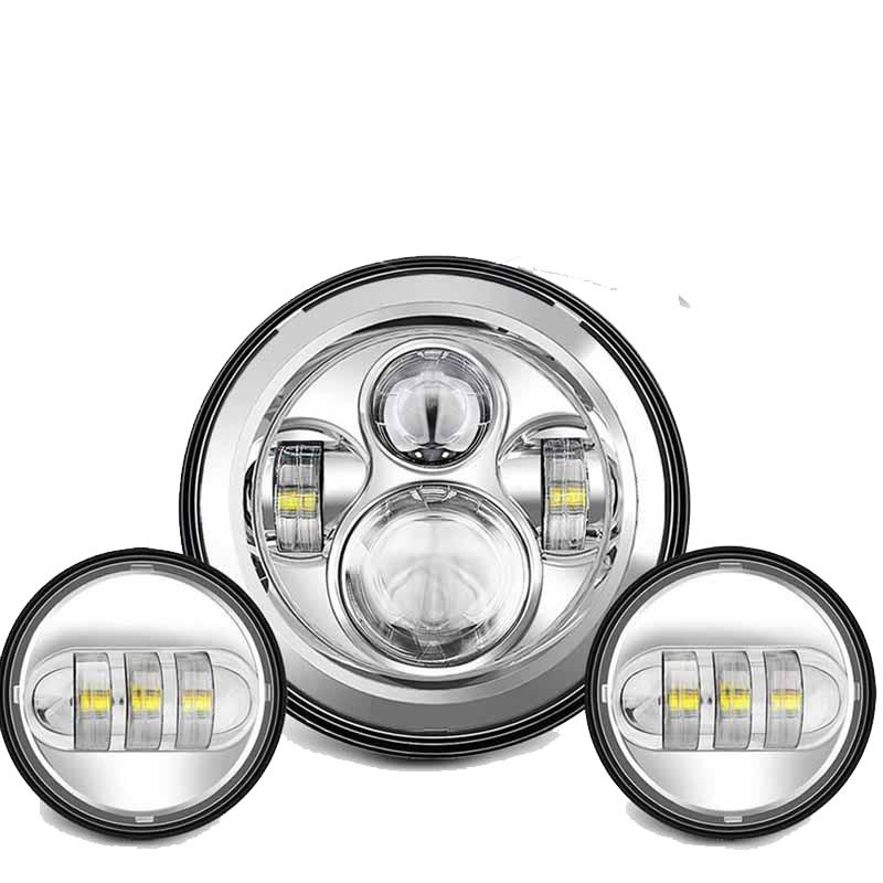 For 7" Led Projector Motorcycle Headlight + 4 1/2 Passing Lights For Touring Electra Glide Black 7 inch led Motorcycle Headlight