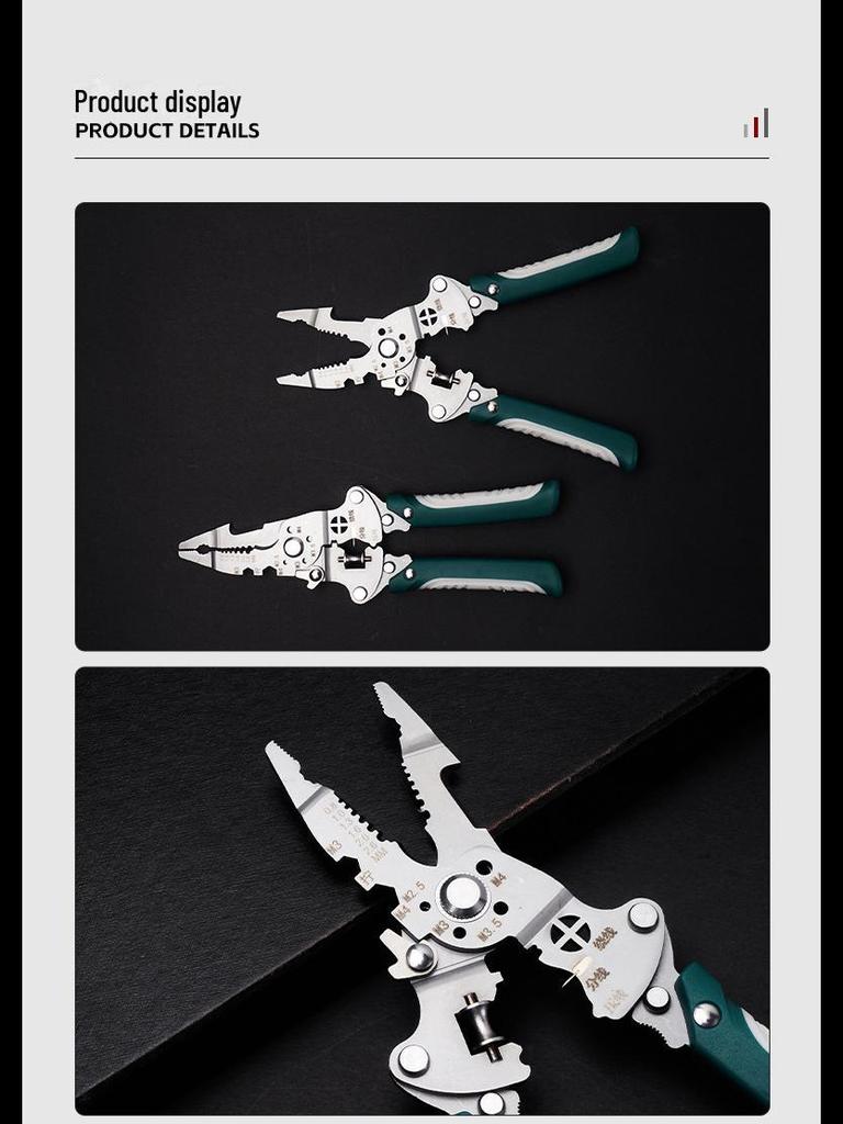Key Brand Foldable Multi-Function Wire Stripping and Cutting Pliers for Electricians