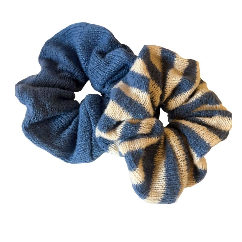 

2pcs Stretchy Stripes Hair Ties Nonslip Fabric Scrunchies Comfortable Daily Wear Colorful Hair Accessories For Women синій