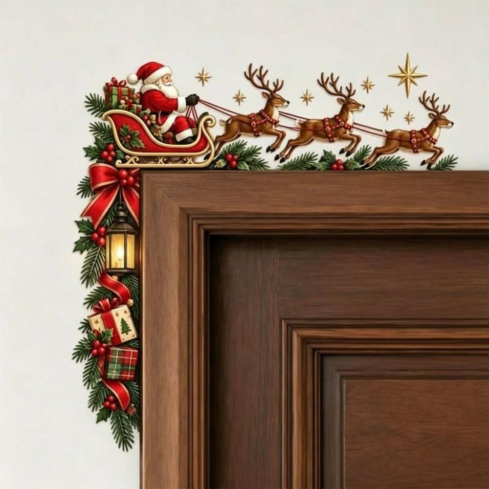 Holiday Themed Wooden Christmas Door Frame Ornament Holiday Door Edge Decoration Christmas Party