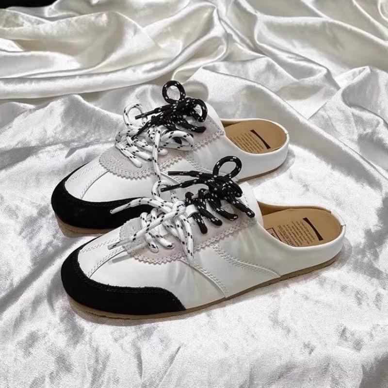 

Модные женские летние полушлепанцы Baotou для улицы 2025 Новые с двойной шнуровкой, ленивые, на каблуке на одну ногу, крутые шлепанцы 35