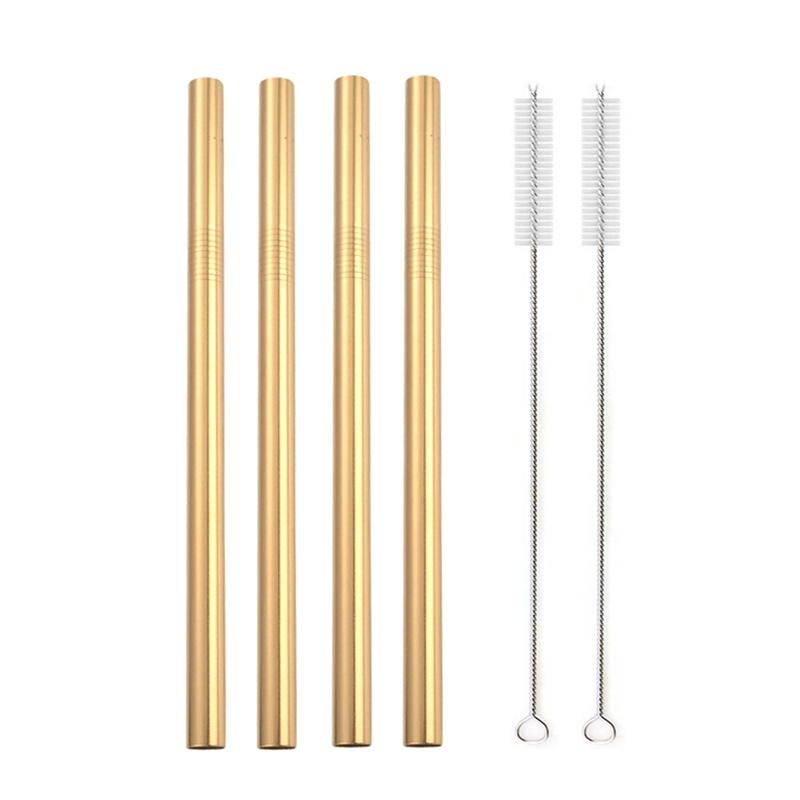 12x215mm Reusable 304 Stainless Steel Drinking Straws Set Eco-Friendly Metal Straw for Smoothie Boba Bubble Tea Milkshakes