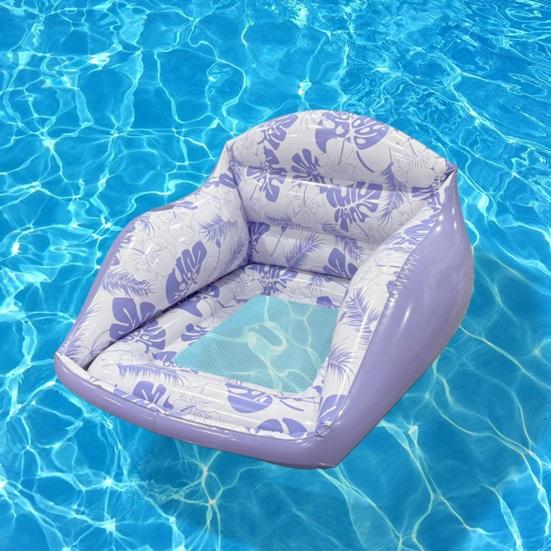 Inflatable Pool Lounge Chair with Cup Holder Tropical Leaf Print Blow-Up Water