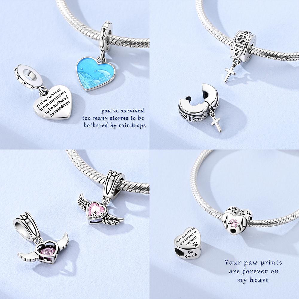 Exquisite Pink Crown Clawed Owl Moon Original Copper Charms Beads Fit Bracelet Women Jewelry Fine Gift Accessory