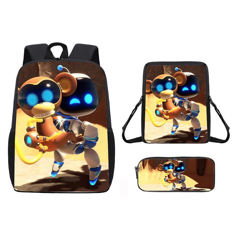 Astro Bot Cartoon Pattern Backpack Shoulder Bag Pencil Case Three Set Piece