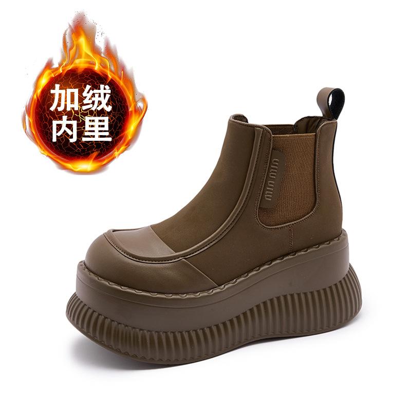 

женские осенне-зимние новые ботинки-сигареты на толстой подошве, женские ботинки челси средней высоты, универсальные ботильоны на платформе, черные ботинки мартин 39