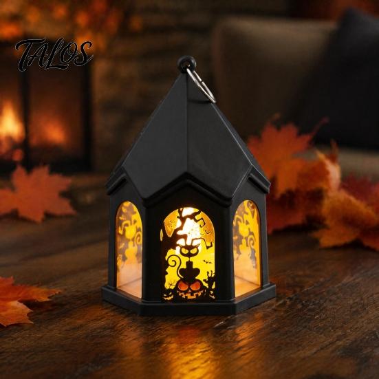 Flickering Candle Lights Halloween Pumpkin Lantern, Gothic House Shape LED Light Safe Night Lamps for Children Party, Spooky Table Centerpieces, Home