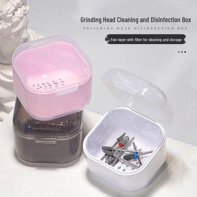 Nail Art Tools: Double-Layer Filter Storage & Sterilization Box with Thickened Grinding Head
