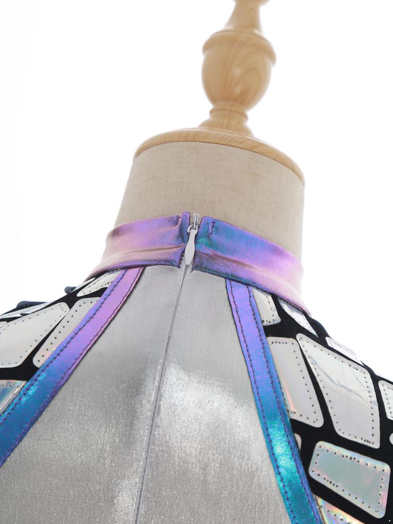 Girls Shiny Metallic Alien Costume - Sleeveless Sequins Dress with Back Zip, Outer Space Cutie Halloween & Anime Cosplay