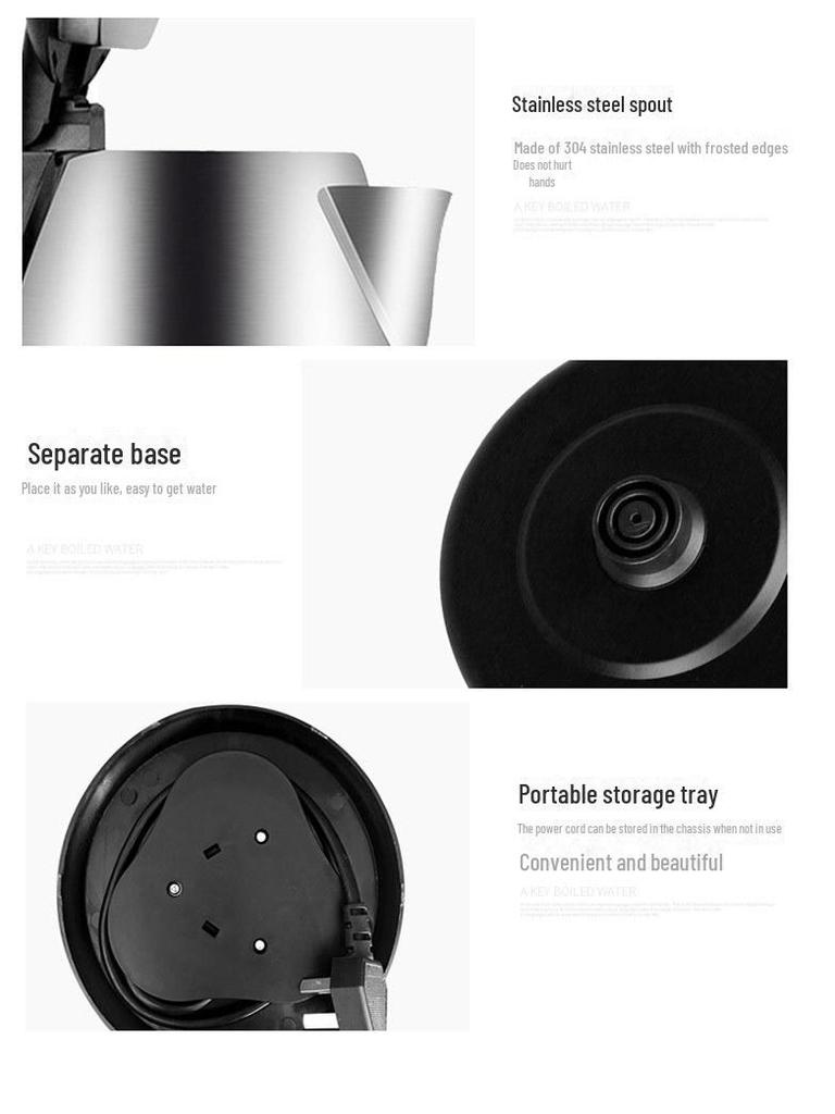 304 Stainless Steel Electric Kettle with Auto Shut-Off, British and European Standard