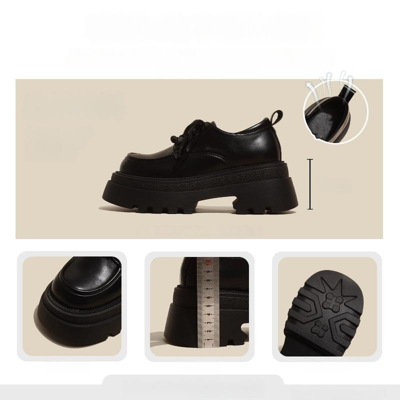 Small Leather Shoes Women's Autumn and Winter New Models Heightened Platform Black Lace-up Mary Jane