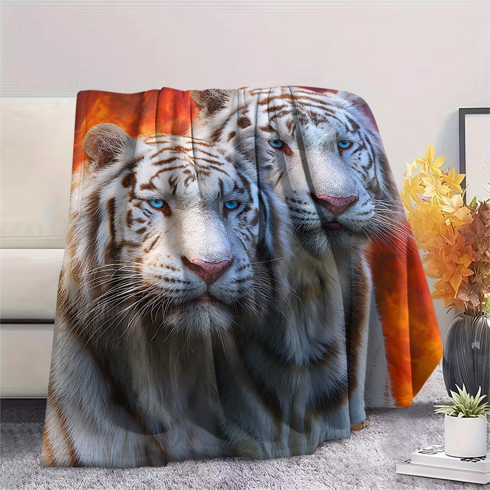 White Tiger Print Flannel Blanket, High Quality Comfortable for All Seasons, Home Decor, Warmth and Comfort, Perfect for Christmas Gifts