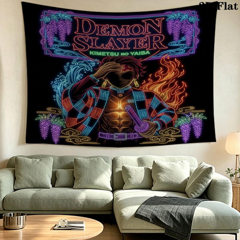 Arazzo da Parete Demon Slayer Appeso Estetico alla Parete Coperta in Tessuto Stampato Arazzi Decorativi per Camera da Letto Soggiorno Decorazione per la Casa