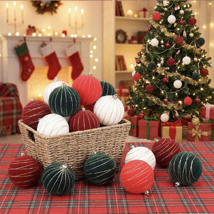 2Pcs Christmas Baubles Ornament Sparkling Velvety Sphere Decoration For Christmas Tree Wreath Mantels Window Display