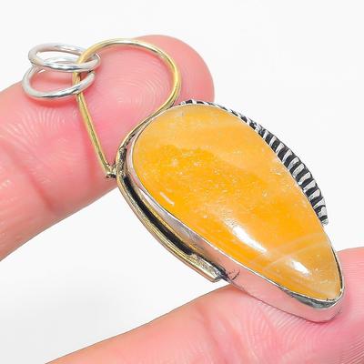 Natural Septerian Noodal Stone Two Tone 925 Sterling Silver Pendant 2.21" J4a96