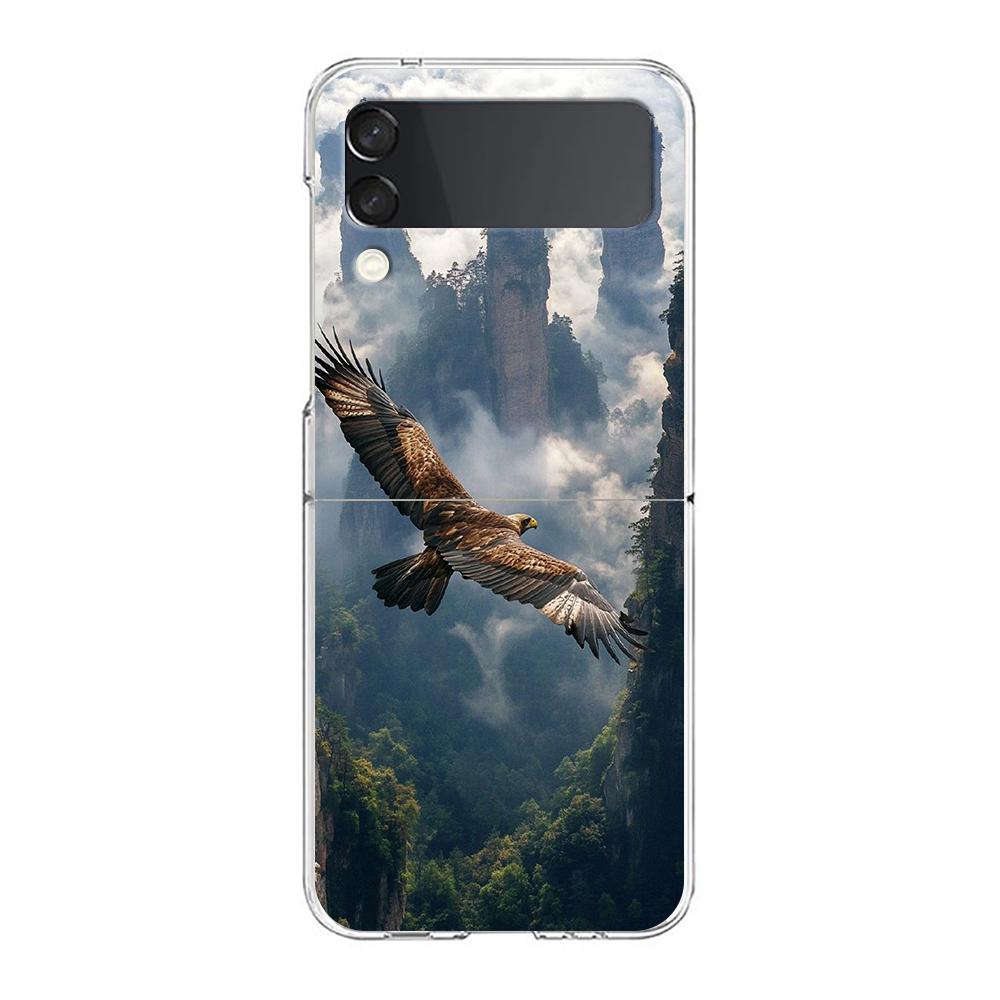 Transparent Phone Case For Samsung Galaxy Z Flip 3 4 5 6 7 Hard Folding PC Z Flip3 Flip4 Cover Mountain Peaks Landscape