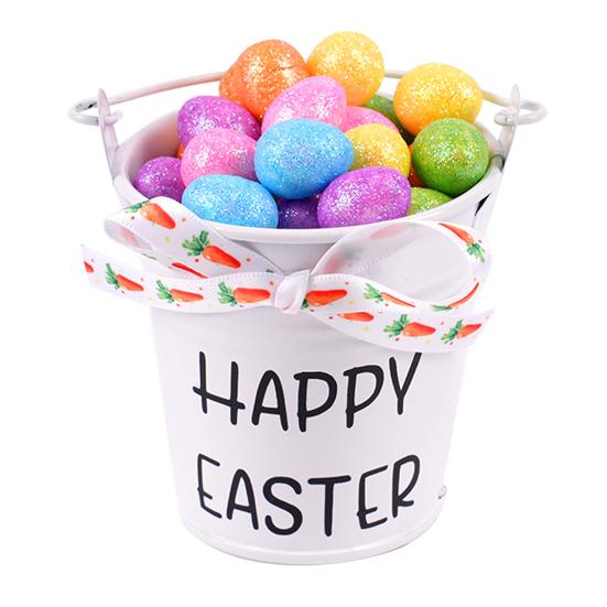 

Mini Easter Party Decoration Miniature Iron Bucket Ornament with Foam Eggs/Carrots for Spring Party Favors DIY Crafts A білий