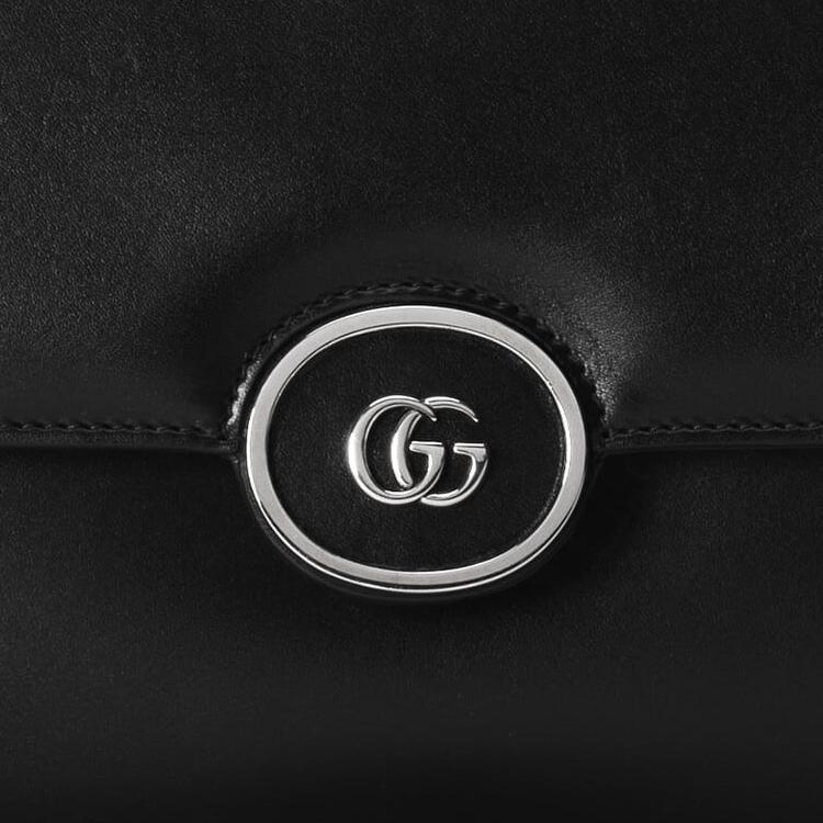 Gucci Petite Double G Logo Adjustable Detachable Shoulder Strap Leather Handbag Women Handbags Black 739721-AABSG-1000