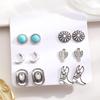 6pcs Set Retro Ethnic Western Cowboy Style Hat Boots Moon Cactus Turquoise Stud Earrings for Women Fashion Jewelry Sets Gifts