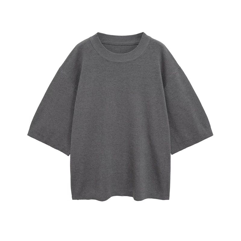 Kaslead New Women clothes Western Style Solid Loose Plain Weave Short sleeve Knitted Top 2142189