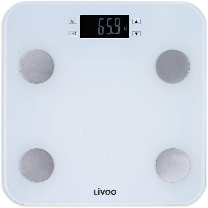 Body Scale Impedancemeter - LIVOO - DOM427W - 7 Indicators - Max 180 Kg - 13 Profiles - LCD - Auto On and Off - White