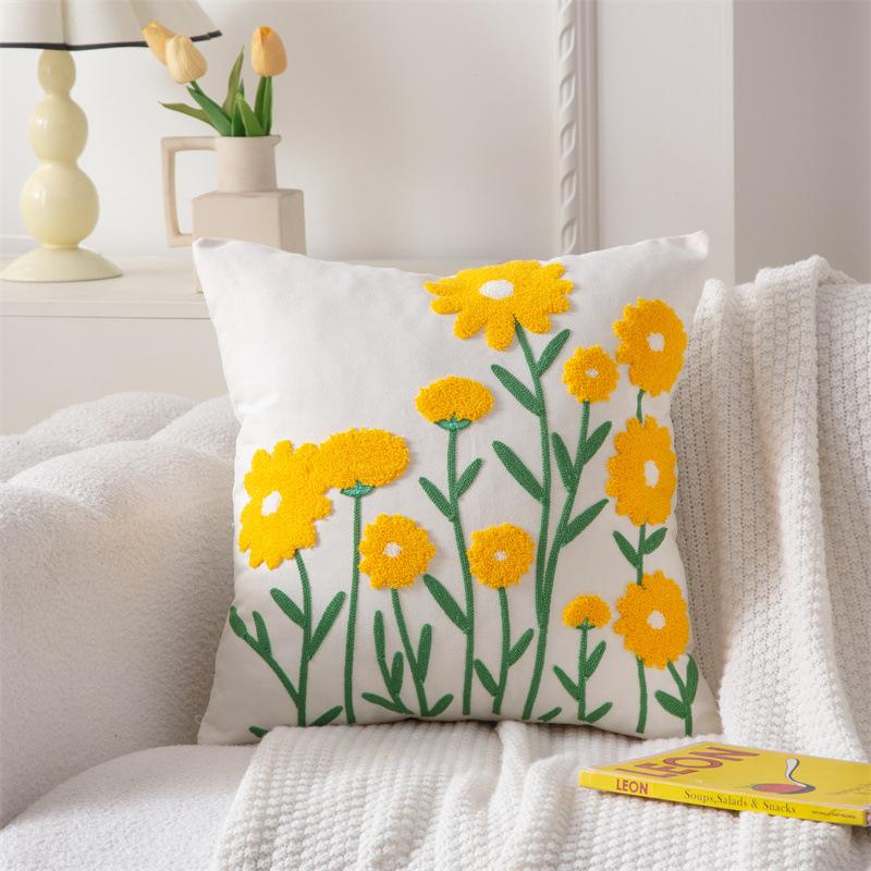 Cotton Canvas 3D Effect Birds Embroidery Throw Pillow Cover Decorative Cushion Cover For Sofa Office Home Room Decoration