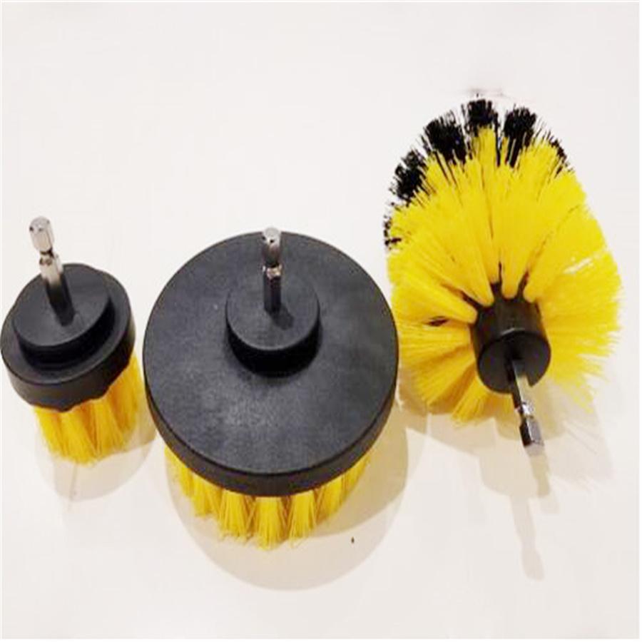 New 3 Pcs Round Car SUV Electric Bristle Drill Tub Rotary Brush Cleaing Tools Yellow