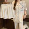 Donald Duck Cartoon Pajamas Women's Summer New Imitation Cotton Jacquard Cute Loungewear Short-sleeved Three-piece Set