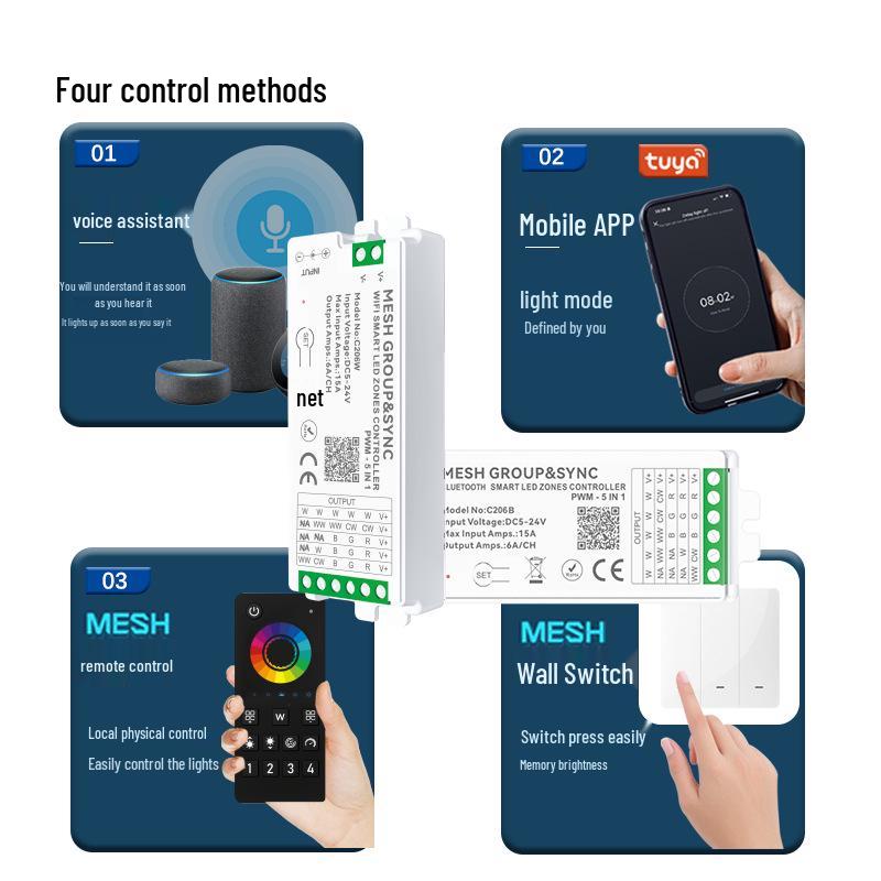 Taki Smart WiFi LED Dimmer Controller: RGBWC Seven-Color Wireless Touch Light Strip