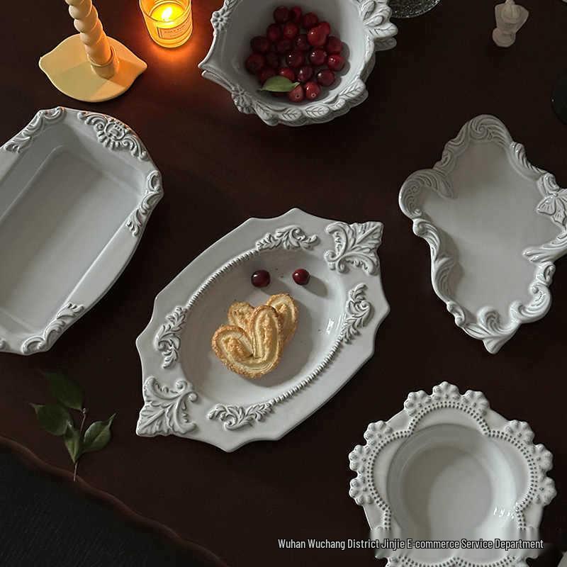 Vintage Ceramic Embossed Dessert Plate, Cake/Western Fruit Bowl, Retro Jewelry Display