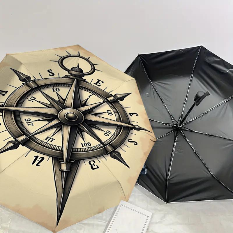 1PC Compass NauticalAutomatic Open/Close Umbrella with Windproof, 8-Rib Sturdy Canopy, Durable Ribs, Fashionable Design1279A