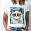 Oil Painting Cat Women's Fashion Personality Spoof Classic Oil Painting T-shirt Women Clothing Tops Harajuku Aesthetic Oversized