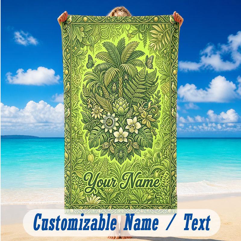 Floral Garden Theme Beach Towel Personalized Custom Name & Text Soft Quick Dry Beach Towel for Swimming Travel