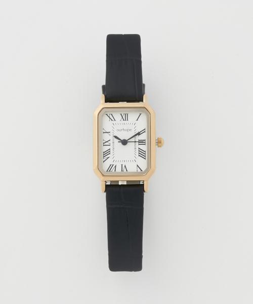 [Ourhope] Ourhope Квадратные Классические Кожаные Часы Золотого Цвета - Черные Black / FREE