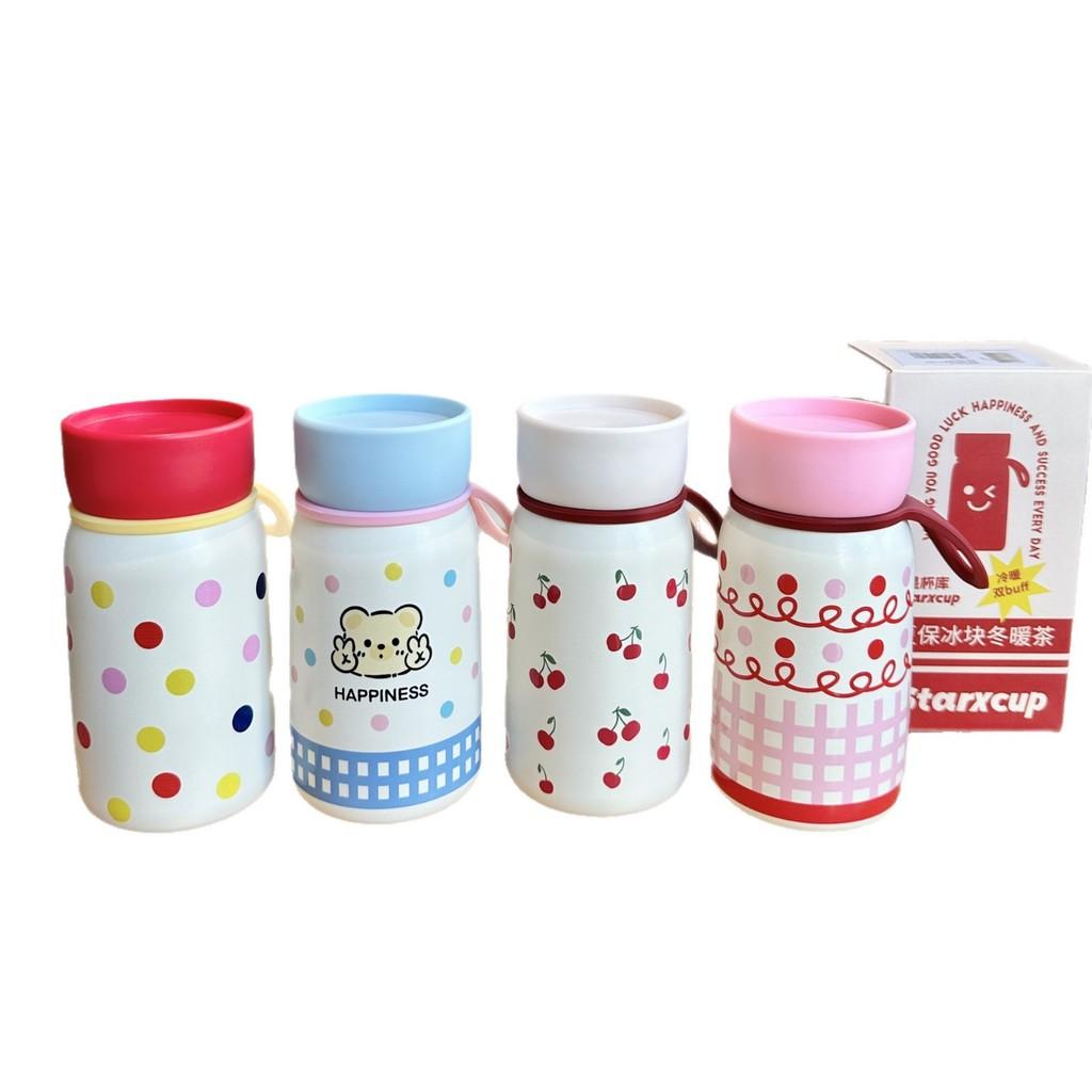 Small Cute Polka Dot Insulated Bottle With Handle For Girls Travel And Office Use