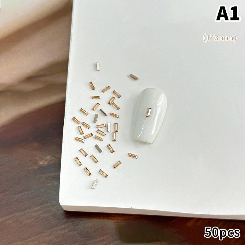 50Pcs Champagne Nail Art Rhinestone 1-6Mm Flatback Glass Crystal Gems Hotfix Nail Diamond Mixed Sizes Nail Charms