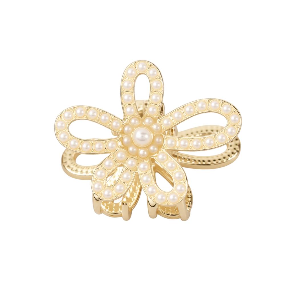 Metal Pearl Small Hair Claw Clip Luxury Bow Shaped Side Claw Hairpin with Rhinestones Small Size Hair Accessory for Bangs Styling