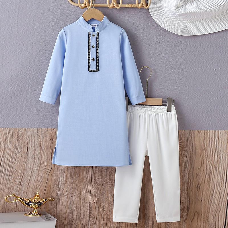 Arabic Style Boys' Embroidered Robe Set for Middle Eastern and Pakistani Teens