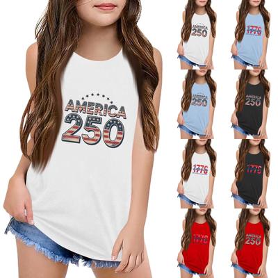 Girls  Kids Summer Crewneck Sleeveless Shirts Tank Tops Independence Day