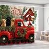 Lovely Christmas Cat And Dog Shower Curtain With Hooks Christmas Shower Curtain Home For Print Christmas Decoration Curtain