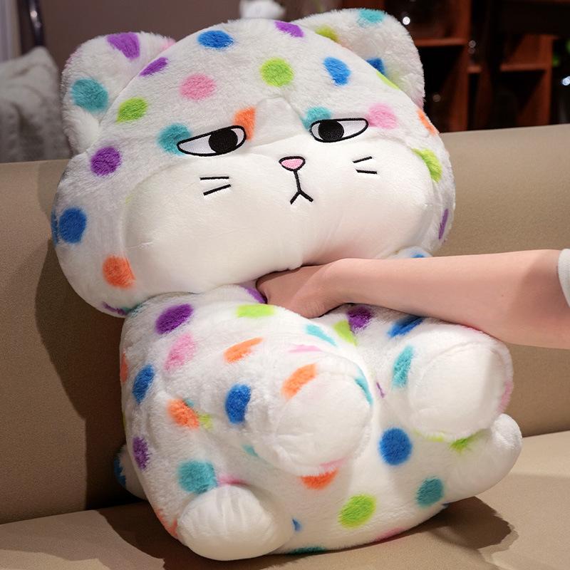 New colorful polka dot spotted cat doll cute colorful cat plush toy children sleeping pillow